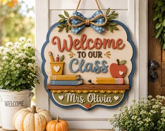 Letrero personalizado para el profesor: Colgador de puerta de aula de madera 3D