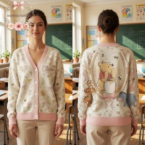 Winnie the Pooh Cardigan, Custom Name Sweater, Disneyland Baby Shower Gift, Cozy Knitwear, Gift for Mom, Honey Pot Theme