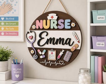 Personalized Teacher Nurse Welcome Sign, Custom Medical Nurse Teacher Name Wooden Sign, Teacher Appreciation Gift, Back To School
