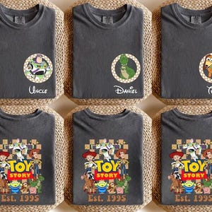 Custom Toy Story Characters Matching Family Shirts, Personalized Toy Story Tees, Woody Jessie Rex Slinky Buzz Alien Matching Custom Tees image 1