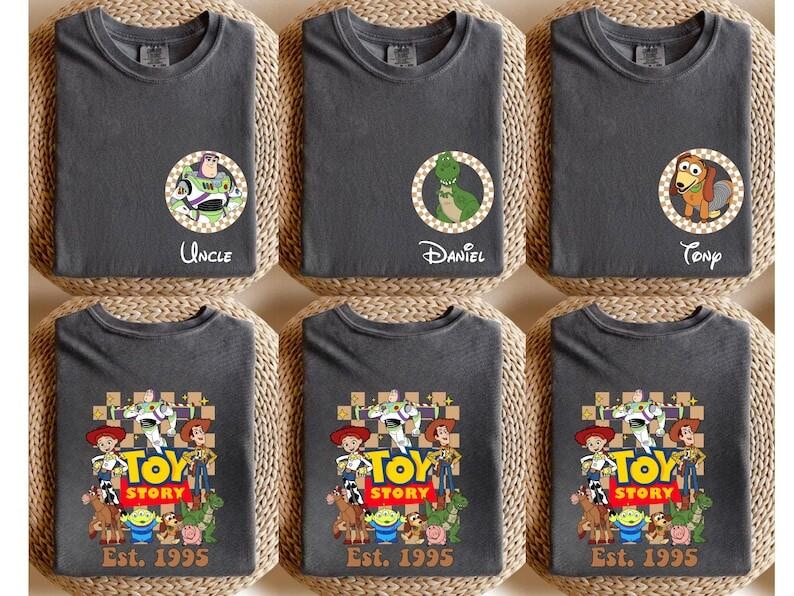 Custom Toy Story Characters Matching Family Shirts, Personalized Toy Story Tees, Woody Jessie Rex Slinky Buzz Alien Matching Custom Tees image 1