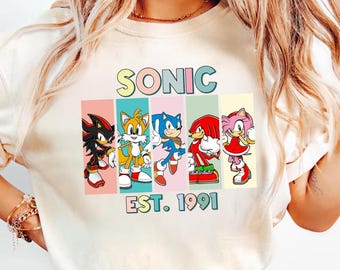 Sonic The Hedgehog Shirt, Sonic Hedgehog Friend Characters Shirt, Hedgehog 90s Anime Shirt, Amy Shadow Miles Silver Eggman Knuckles