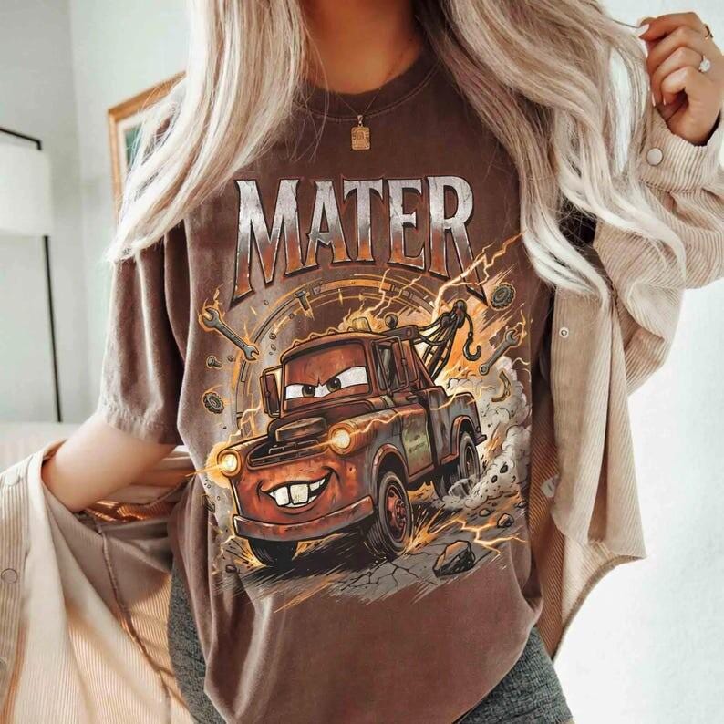 Vintage Tow Mater Shirt, Radiator Springs Disney Cars Comfort Colors Tee, Checkered Washed Disney Pixar Family Trip Graphic T-Shirt Gift image 3
