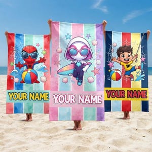 Personalized Spider-Man Beach Towel, Custom Name Microfiber Pool Towel, Summer Pool Beach Tower image 1