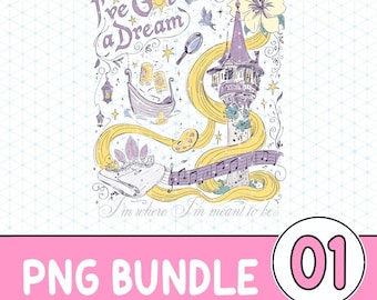 I’ve Got A Dream Tangled png, Rapunzel Tower Graphic png, Pascal Lanterns Disneyland, Watercolor Storybook Princess Gift Png
