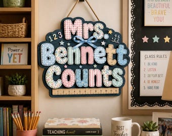 Custom Teacher Wooden Door Sign, Personalized Classroom Door Hanger, Teacher Appreciation Decor, Gift For Teacher