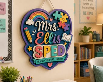 Personalized Teacher Door Sign, Custom Classroom Wooden Sign, Teacher Name Sign, Back To School Gift, Classroom Decor