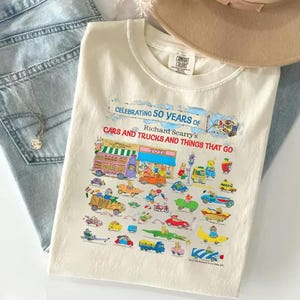 Comfort Colors Vintage Vehicle Shirt, Retro Cartoon Graphic Tee, Children’s Storybook Inspired Shirt, Cute Busy Town Aesthetic Bella Gilda