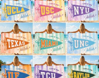 Personalized School Banner School Spirit Beach Towel, College Pennant Beach Towel, High School Graduation Gift, University Graduation Gift