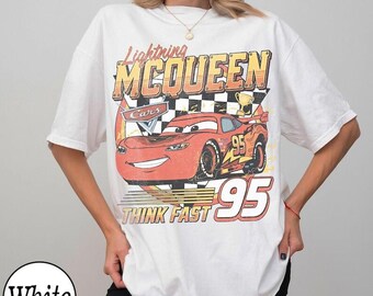 Vintage Lightning McQueen Comfort Colors Shirt, Disney Pixar Cars Tee, Retro McQueen Graphic Tee, Disney World Family Vacation Trip 2026 Tee