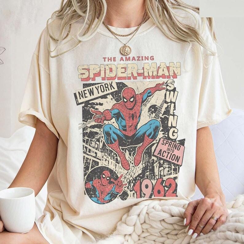 Vintage Amazing Spider-Man Shirt, Retro Mcu Comics Cover Tee, Pink Spiderman Graphic Shirt, MCU Fan Gift, Comfort Colors Mcu Trip Tee image 1