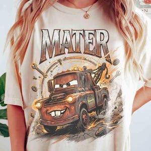 Vintage Tow Mater Shirt, Radiator Springs Disney Cars Comfort Colors Tee, Checkered Washed Disney Pixar Family Trip Graphic T-Shirt Gift image 4