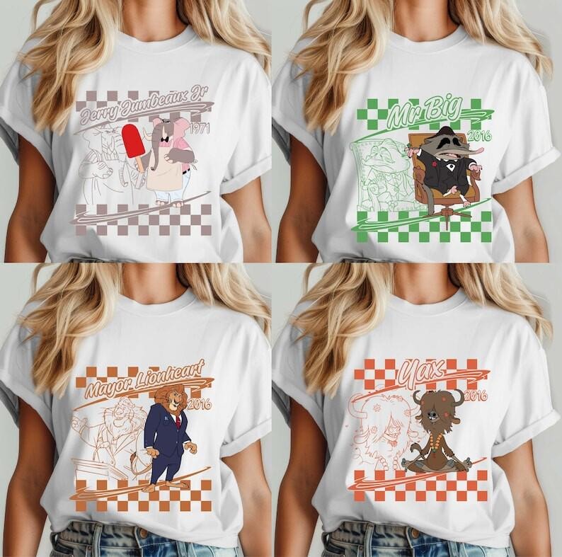 Camiseta a cuadros con personajes de Zootopia 2, camiseta a juego para viaje familiar a Disneyland, imagen 2