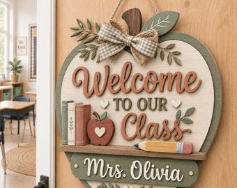 Letrero para la puerta del aula del profesor, letrero de madera personalizado con nombre, colgador de puerta escolar personalizado, regalo de decoración para profesores para la vuelta al cole