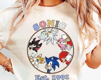 Vintage Hedgehog Friend Characters Shirt, Sonic The Hedgehog Shirt, Hedgehog 90s Anime Family Shirt, Amy Shadow Miles Silver Eggman Knuckle
