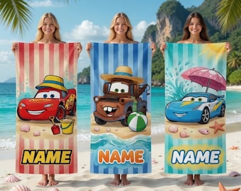 Personalized Disneyland Cars Movie Beach Towel, McQueen Tow Mater Sally Towel, Cars Movie Lover Gift beach towel, Disneyland beach Towel