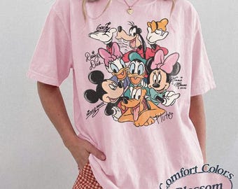 Vintage Comfort Colors Mickey and Friends Signatures T-shirt, Retro Mickey & Co Shirt, Disney Family Trip Shirt, Disneyland Friend Trip 2026