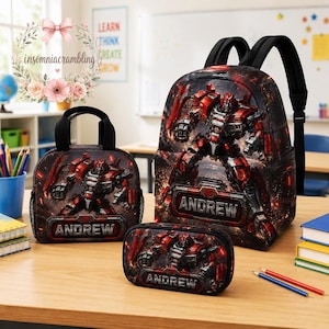 Ironhide Warrior Kids Custom Backpack Set, Transformers Autobot school bag, lunch tote, personalized gift, First Day School Bag