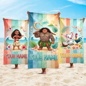 Custom Moana Movie Beach Towel, Moana Pua Maui Beach Towel, Beach Towel, Moana Characters Tropical Hawaii Towel, Summer Towel image 1