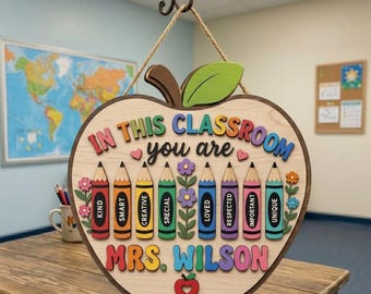 Custom Teacher Door Sign, Personalized Teacher Name Sign, Teacher Door Hanger, Classroom Decor, Clasroom Wooden Sign, Back To School