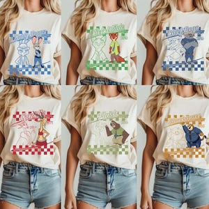 Camiseta a cuadros con personajes de Zootopia 2, camiseta a juego para viaje familiar a Disneyland, imagen 1