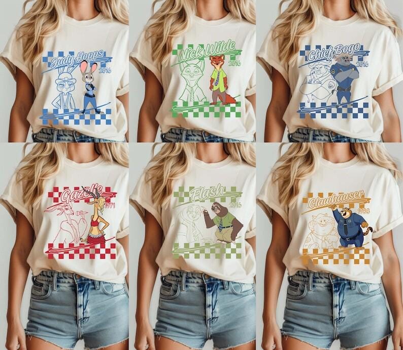 Camiseta a cuadros con personajes de Zootopia 2, camiseta a juego para viaje familiar a Disneyland, imagen 1