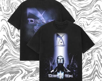 Deus Ex Vintage Heavyweight T-Shirt – Cyberpunk Game Tee, Retro Deus Ex Graphic Shirt, Y2K Gaming Streetwear