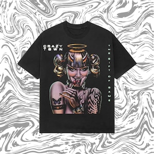 Crazy Town Schmetterling Grafik-T-Shirt - Y2K Nu-Metal Band-Shirt, Vintage 2000er Jahre Ästhetik, Grunge Streetwear-Schwergewichts-T-Shirt Bild 1