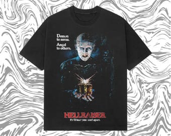 Hellraiser Pinhead T-Shirt – Vintage Horror Movie Tee, Retro 80s Slasher Graphic Heavyweight Cotton Shirt