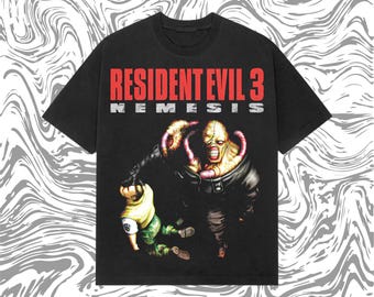 Resident Evil 3 Nemesis T-Shirt, Y2K Vintage Horror Game Tee Heavyweight Retro PS2 Shirt, Survival Horror Graphic Tee, Dark Gamer Streetwear