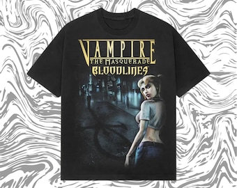 Vampire The Masquerade Bloodlines T-Shirt – Retro Y2K Grunge Horror Game Tee, Heavyweight Gothic Gamer Shirt