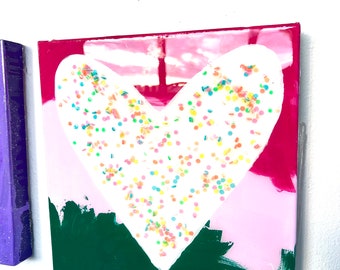 Multi Colored Heart Painting with Resin 12 x 12 inch