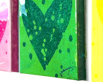 Green Heart Painting with Resin  | 12 x 12 Original Wall Art