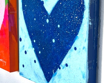 Blue heart painting with glitter