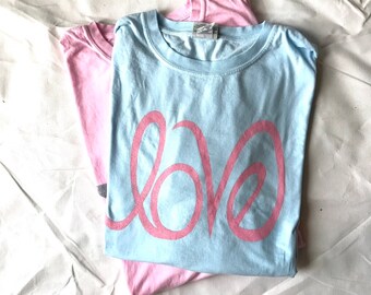 Short Sleeve Baby Blue and Pink Love  T Shirt | Comfort Colors Graphic T Shirt