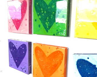 Sparkly Orange  Heart Painting  | 12 x 12 inch Wall Tile