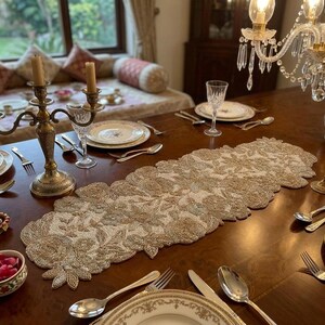 Handmade Snowflake Coastal Shell Sunflower Beaded Table Runner Decorative 13x36 Inch