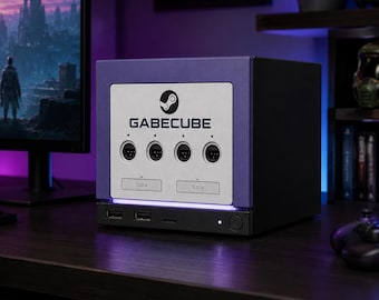 3D Printed GabeCube Faceplate – Steam Machine Front Panel | GameCube Indigo Purple | 4 Controller Ports | Slot A & B