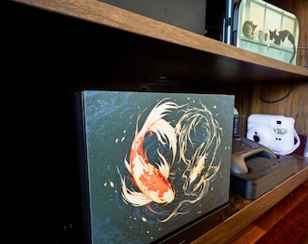 Frontplatte für Dampfmaschine mit Koi-Motiv | Dunkeltürkisfarbene japanische Fischplatte | Magnetische, UV-bedruckte Abdeckung | Geschenk für Zen-Gamer