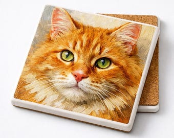Custom Cat Photo Coaster: UV Printed Ceramic Tile (4x4) – Pet Memorial Keepsake