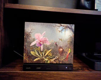 Steam Machine Faceplate, Hummingbird Orchid Botanical Art Decor, Vintage Gamer Accessory
