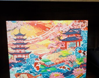 Koi-Pagoden-Gartenkunst | Frontplatte für Dampfmaschinen | Kirschblüten-Sonnenuntergangsmotiv | Magnetische UV-bedruckte Abdeckung | Japanisches Gamer-Geschenk