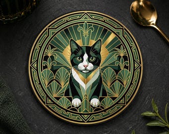 aangepaste kat onderzetter art deco gepersonaliseerde huisdier onderzetter Gatsby drink coaster kattenliefhebber cadeau jaren 1920 glamour huisdier portret kunst onderzetter kat moeder cadeau