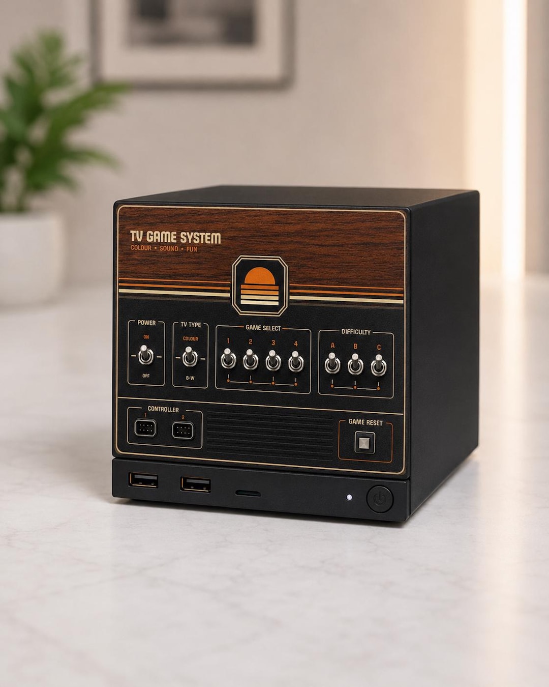 Retro Woodgrain Steam Machine Faceplate – 70s Atari Inspired