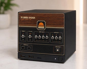 Panel przedni Steam 2600 – Panel przedni do Steam Machine w stylu retro z drewnianą strukturą | Konsola inspirowana Atari latami 70. | Niestandardowa obudowa | Prezent dla gracza