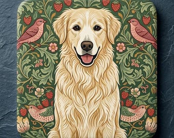 custom dog coaster William Morris personalized pet coaster botanical drink coaster dog lover gift cottagecore pet art coaster dog mom gift