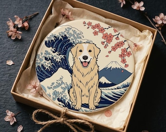 custom dog coaster Japanese art personalized pet coaster great wave coaster dog lover gift ukiyoe pet portrait art dog mom gift home decor