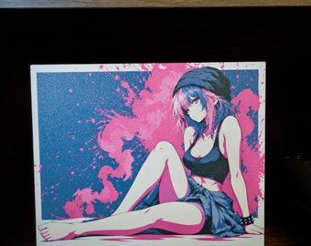 Anime-Pinup-Art-Frontplatte für Steam Machine | Rosa-blauer Sprenkeldruck | Magnetische UV-bedruckte Platte | Stilvolles Geschenk für Gamer