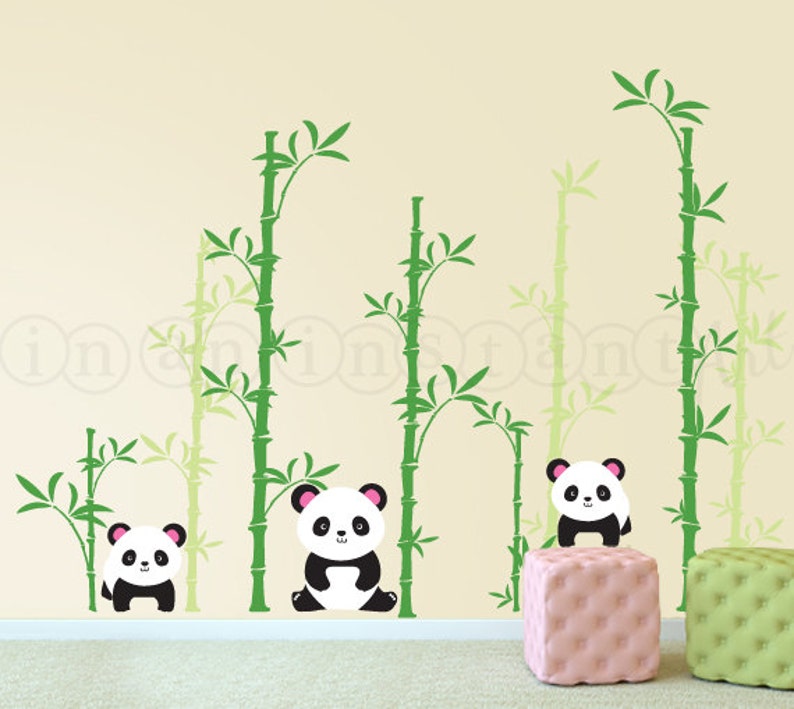 Panda Wall Decal Pandas And Bamboo Forest For Nursery Kids Or Childrens Room 028