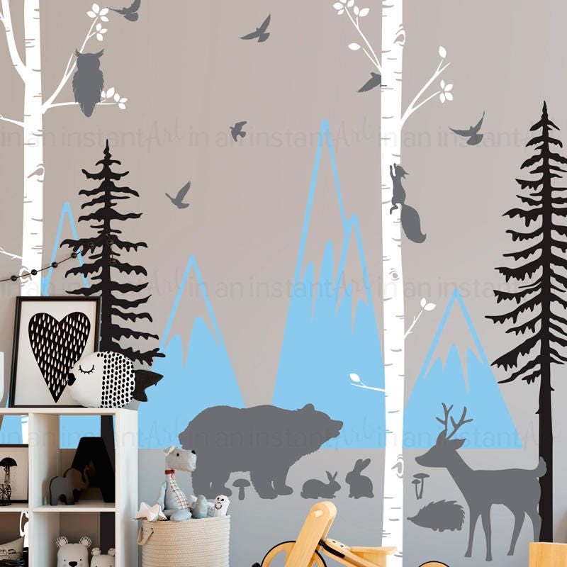 Woodland Mountain Wall Decal Woodland Animals Sticker Set Etsy